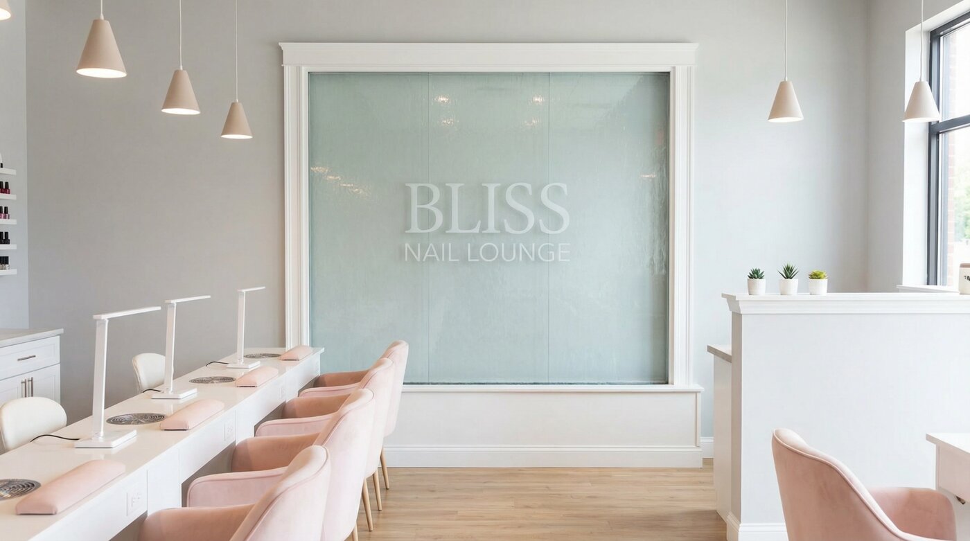 Custom branded Liquid Wall with corporate logo in a luxury showroom
