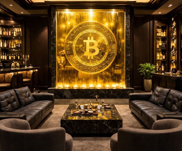 #060 Private Lounge – Gold Coin Liquid Wall