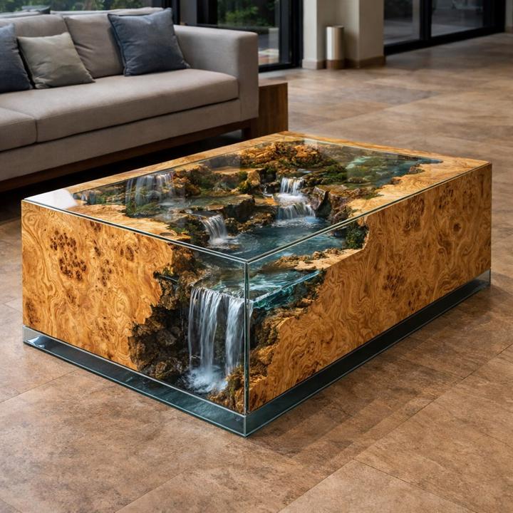 #083 Liquid Table – Burl Wood Edition