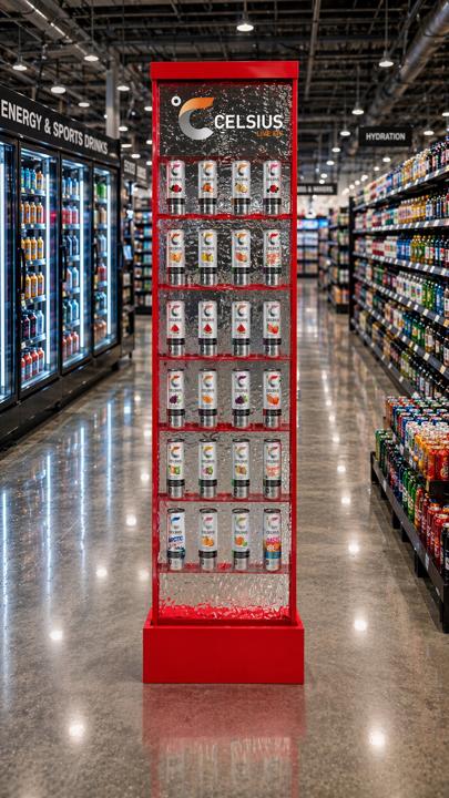 #078 Celsius – Retail Liquid Wall Display
